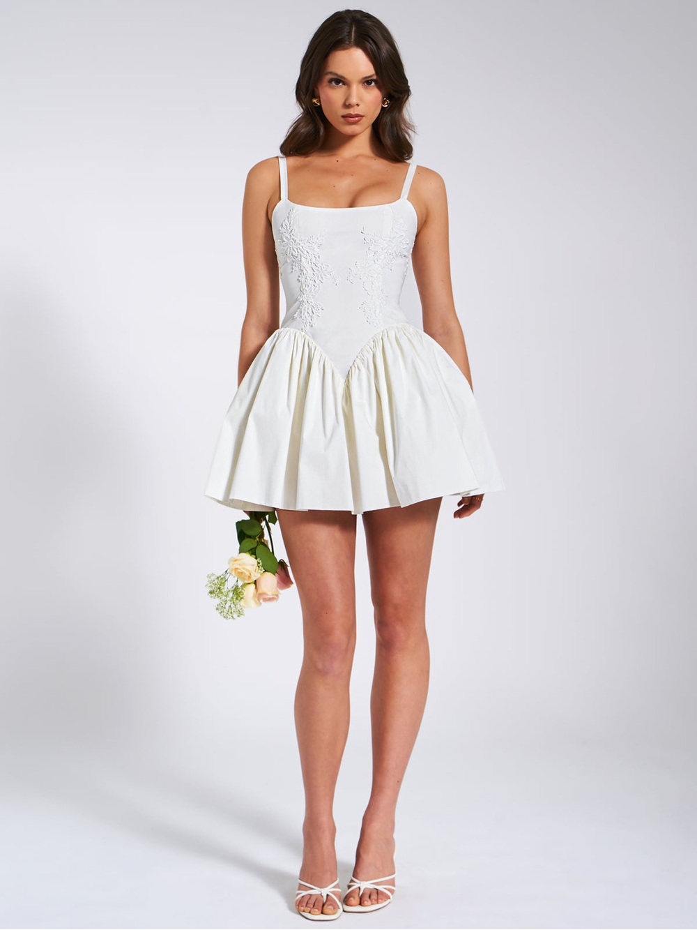 Miss Circle Kadi White Cotton Poplin Drop Waist Corset Mini Dress